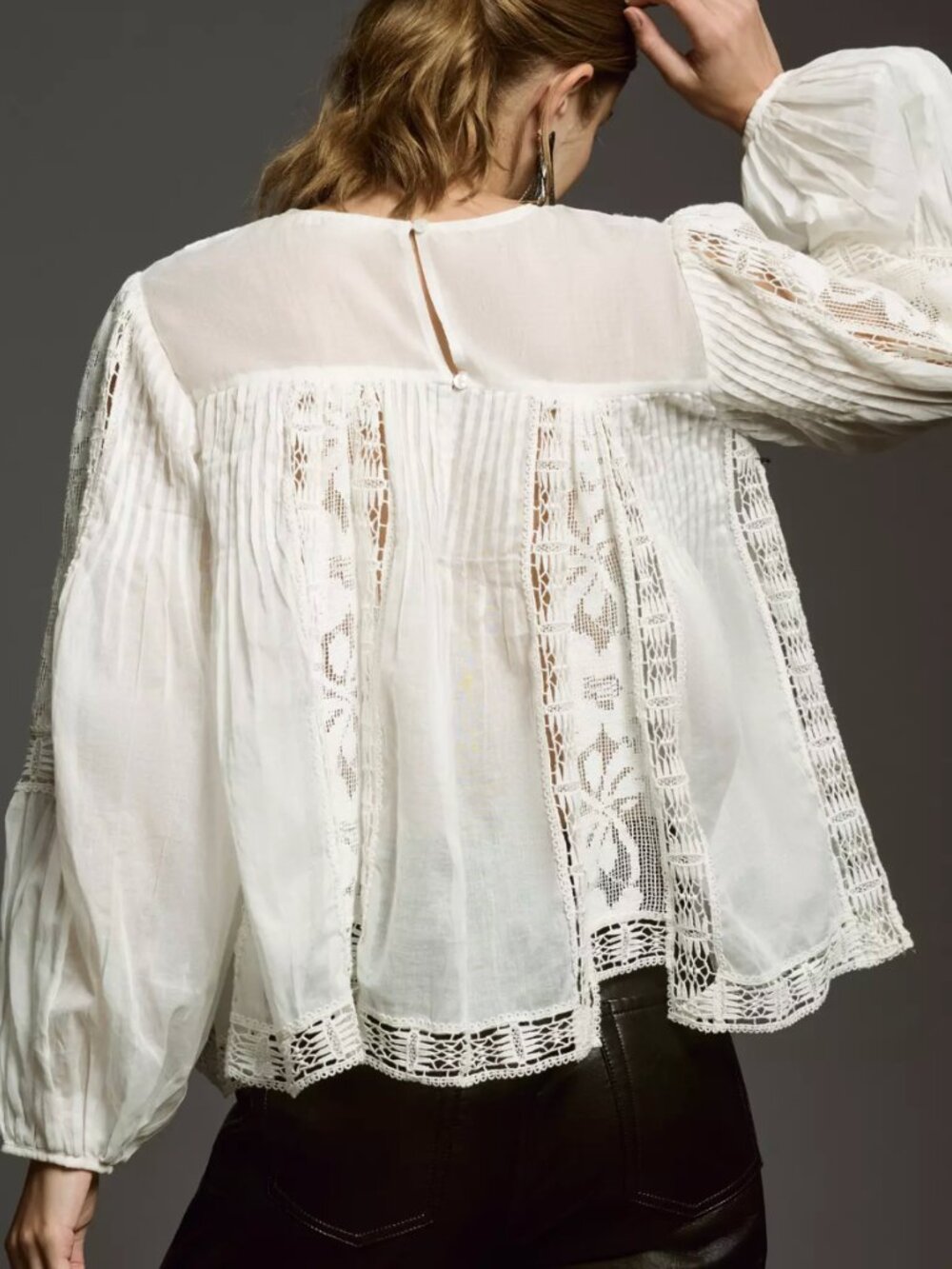 Forever That Girl Top Sm White Sheer Lace Crochet Boho Western Peasant Romantic - Picture 2 of 11